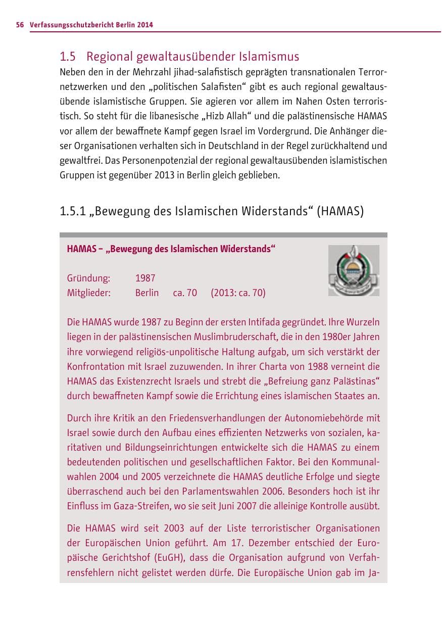 Seite 56 des Verfassungsschutzbericht 2014 Berlin