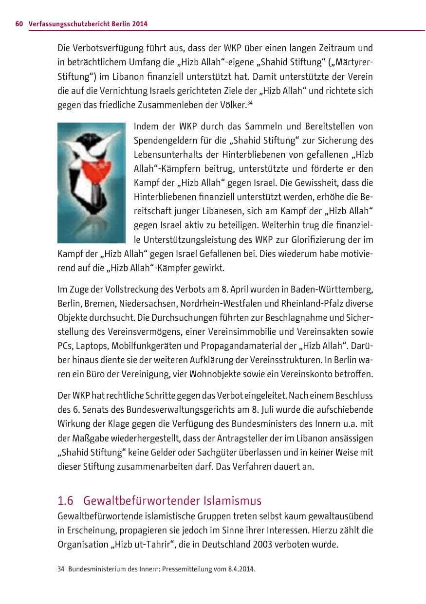 Seite 60 des Verfassungsschutzbericht 2014 Berlin