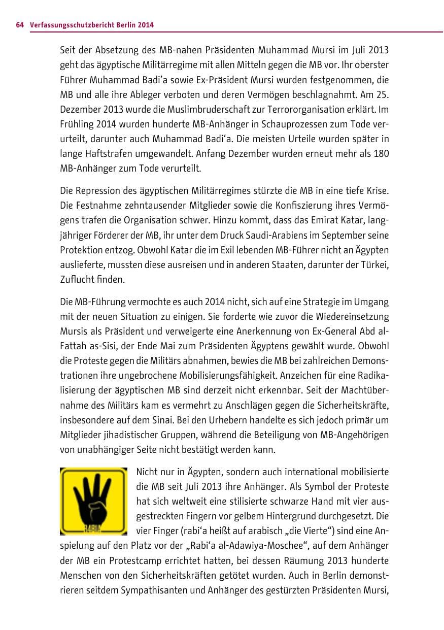 Seite 64 des Verfassungsschutzbericht 2014 Berlin