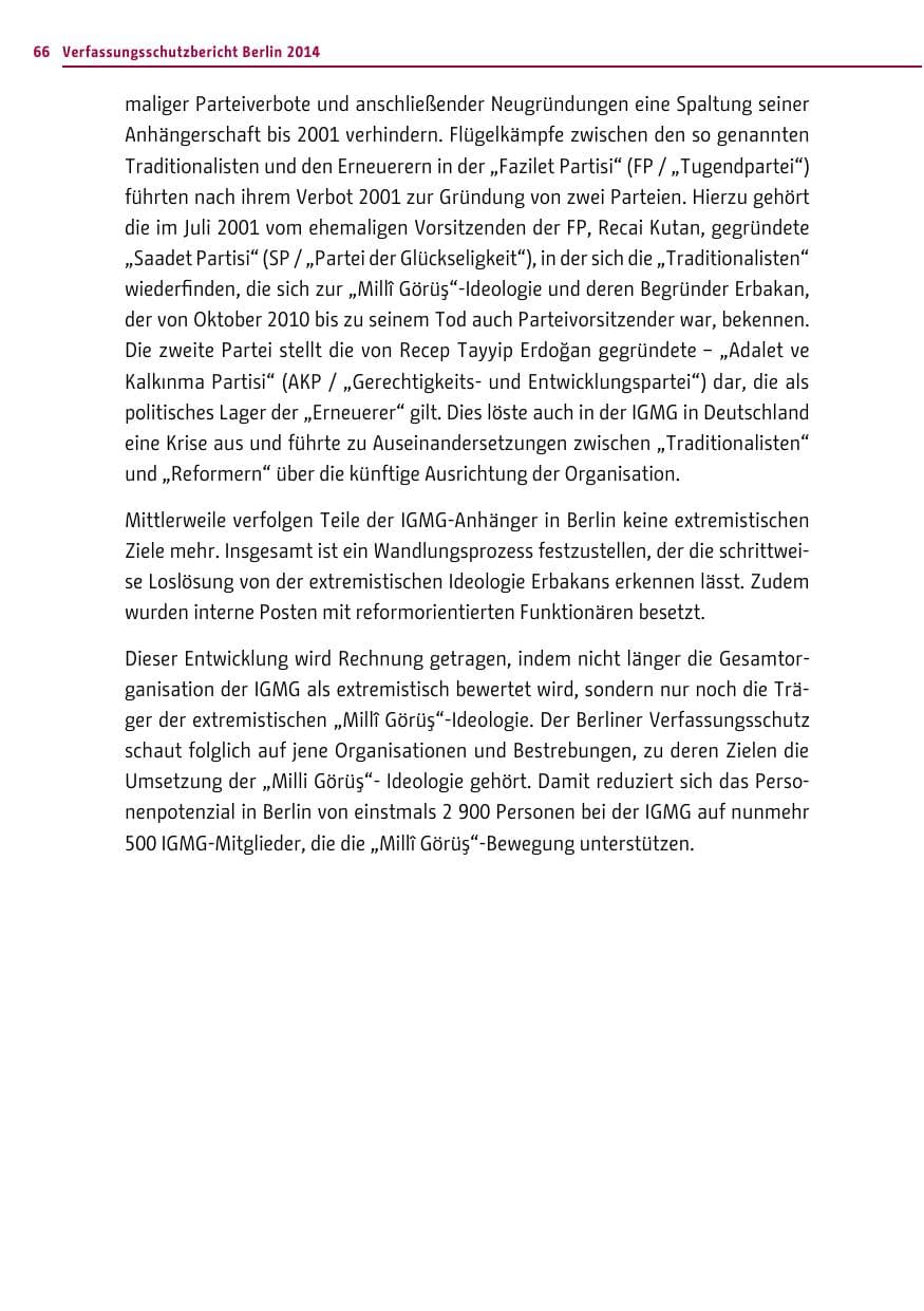 Seite 66 des Verfassungsschutzbericht 2014 Berlin