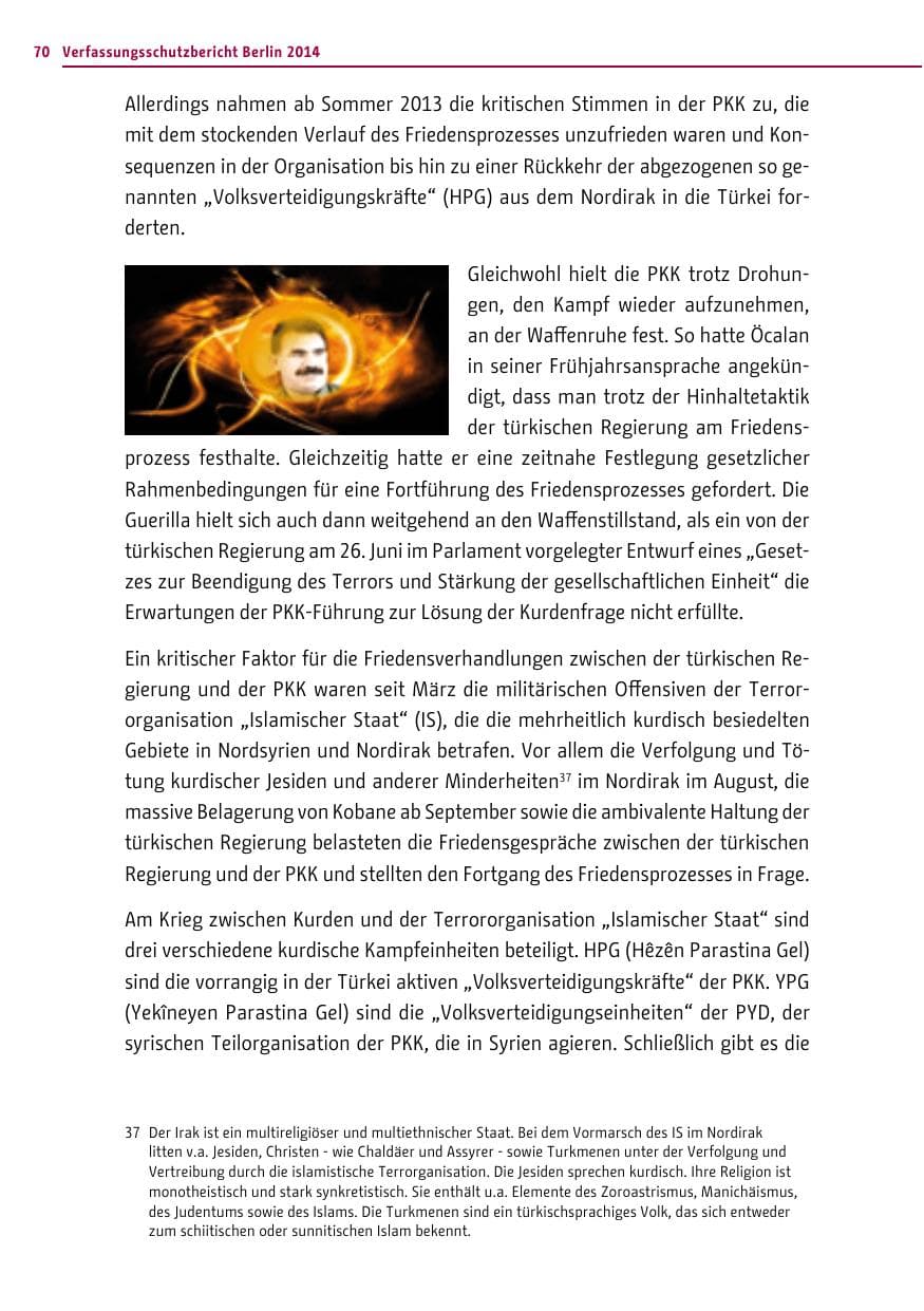 Seite 70 des Verfassungsschutzbericht 2014 Berlin