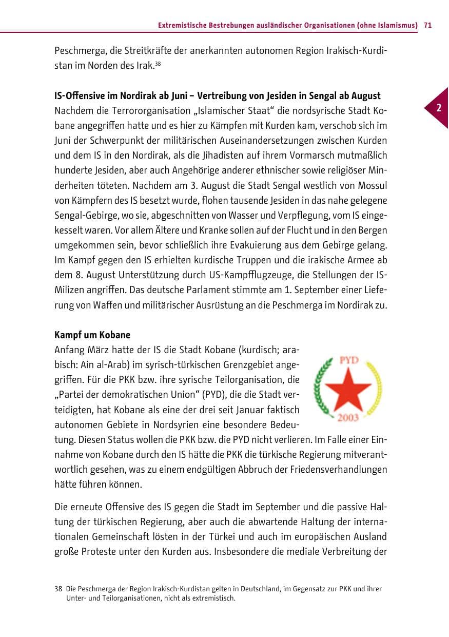 Seite 71 des Verfassungsschutzbericht 2014 Berlin