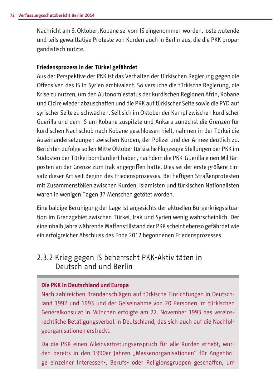 Seite 72 des Verfassungsschutzbericht 2014 Berlin