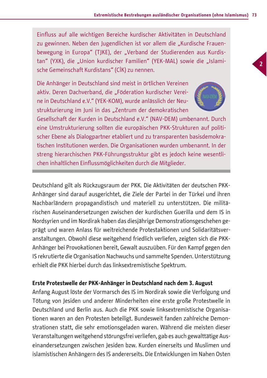 Seite 73 des Verfassungsschutzbericht 2014 Berlin