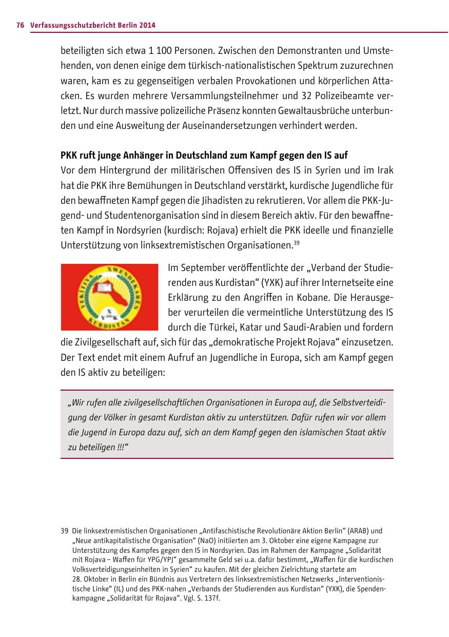 Seite 76 des Verfassungsschutzbericht 2014 Berlin