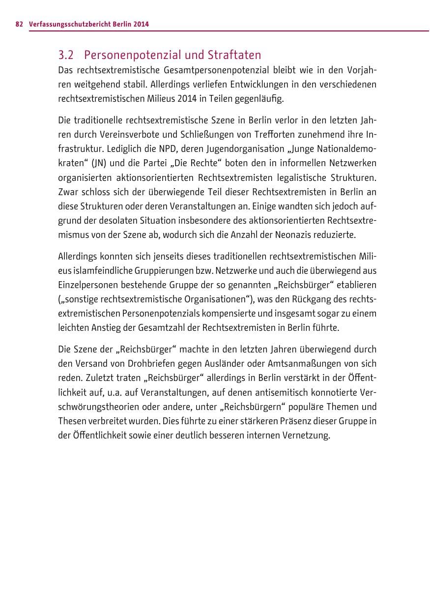 Seite 82 des Verfassungsschutzbericht 2014 Berlin