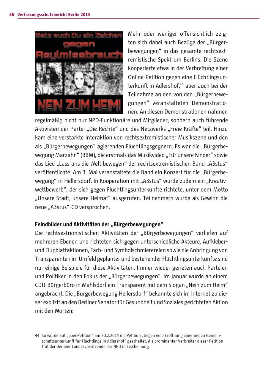 Seite 86 des Verfassungsschutzbericht 2014 Berlin