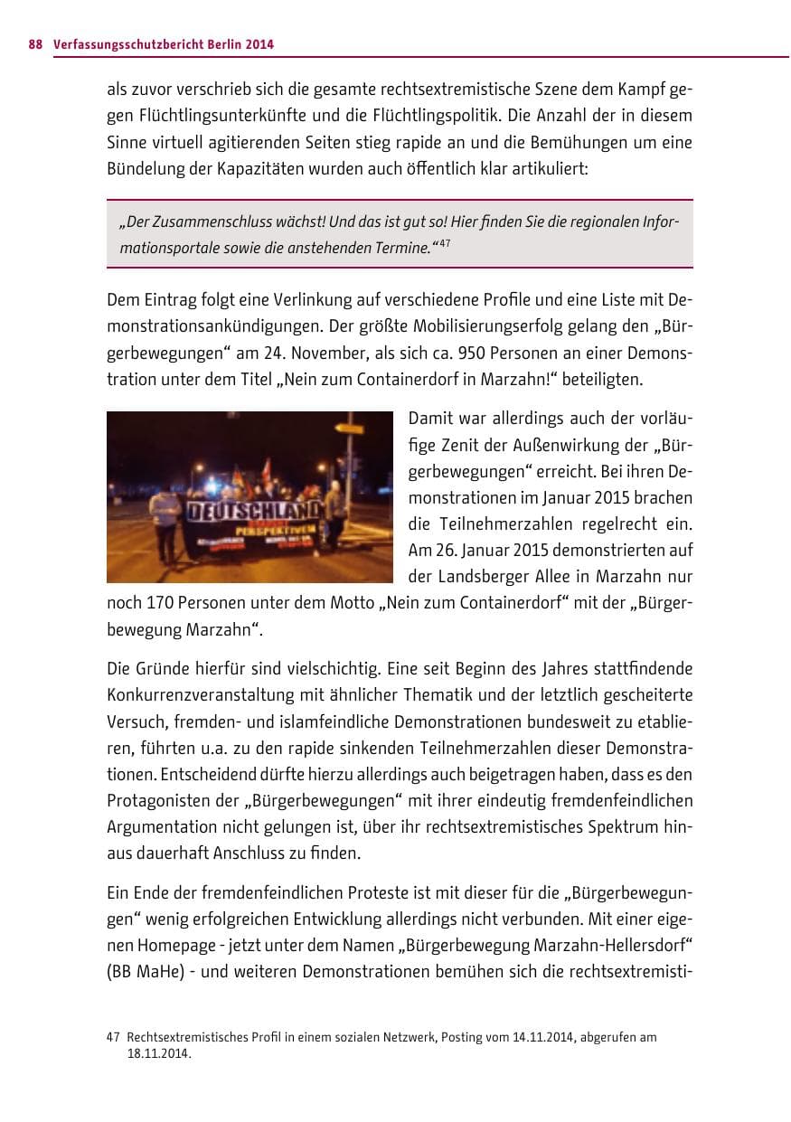 Seite 88 des Verfassungsschutzbericht 2014 Berlin
