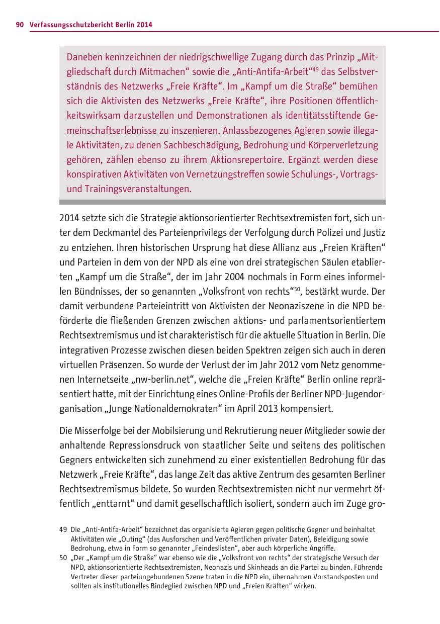 Seite 90 des Verfassungsschutzbericht 2014 Berlin