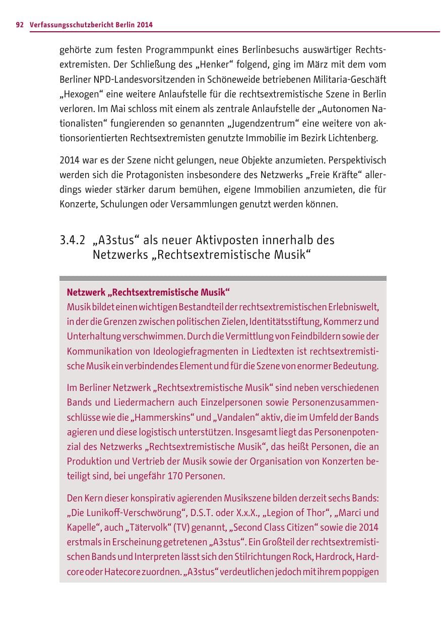 Seite 92 des Verfassungsschutzbericht 2014 Berlin
