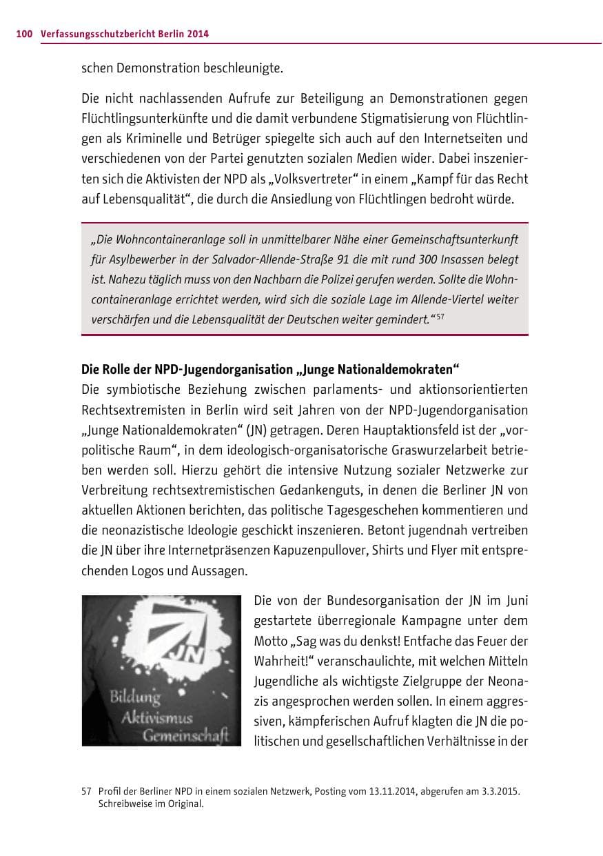 Seite 100 des Verfassungsschutzbericht 2014 Berlin