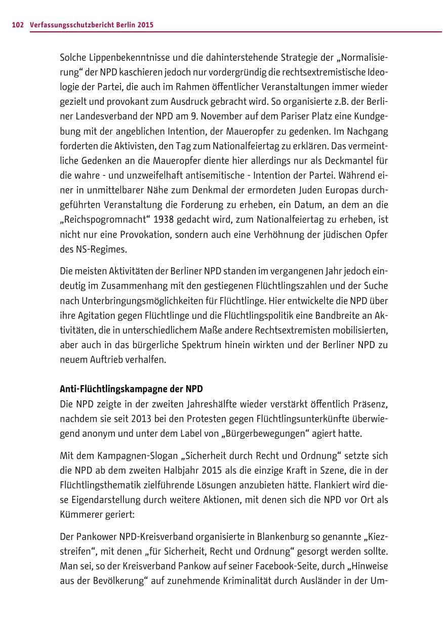 Seite 102 des Verfassungsschutzbericht 2015 Berlin
