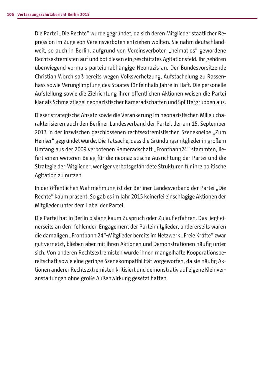 Seite 106 des Verfassungsschutzbericht 2015 Berlin