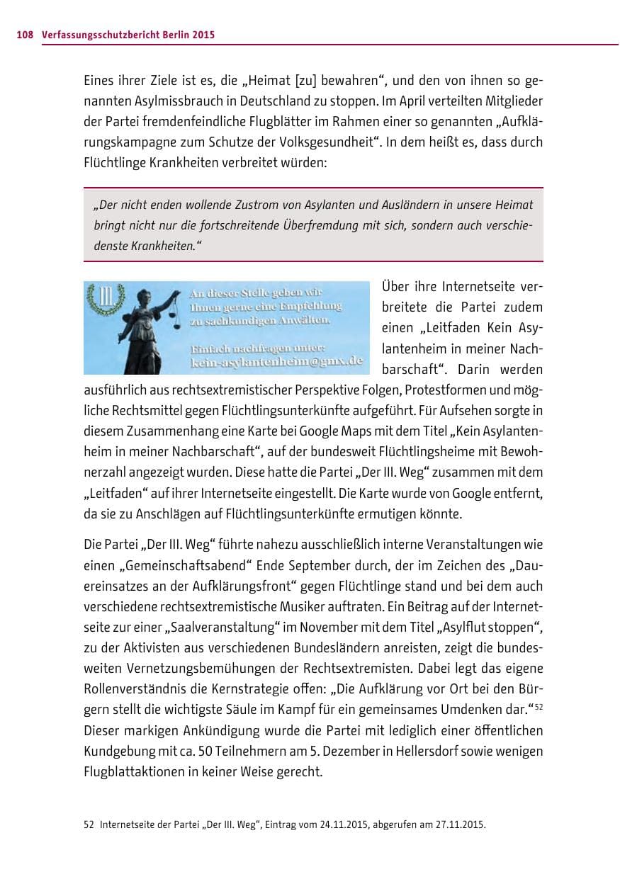 Seite 108 des Verfassungsschutzbericht 2015 Berlin