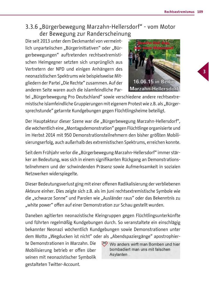 Seite 109 des Verfassungsschutzbericht 2015 Berlin