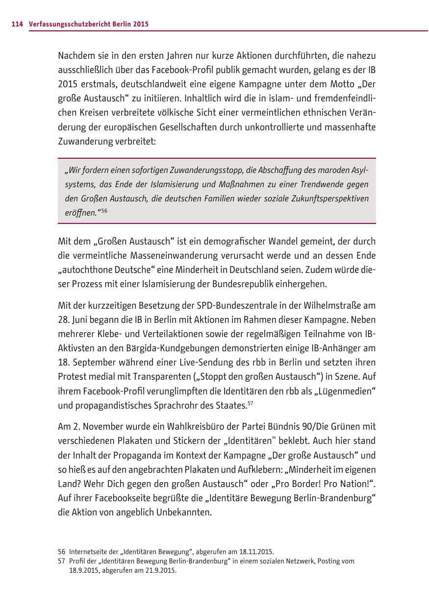 Seite 114 des Verfassungsschutzbericht 2015 Berlin
