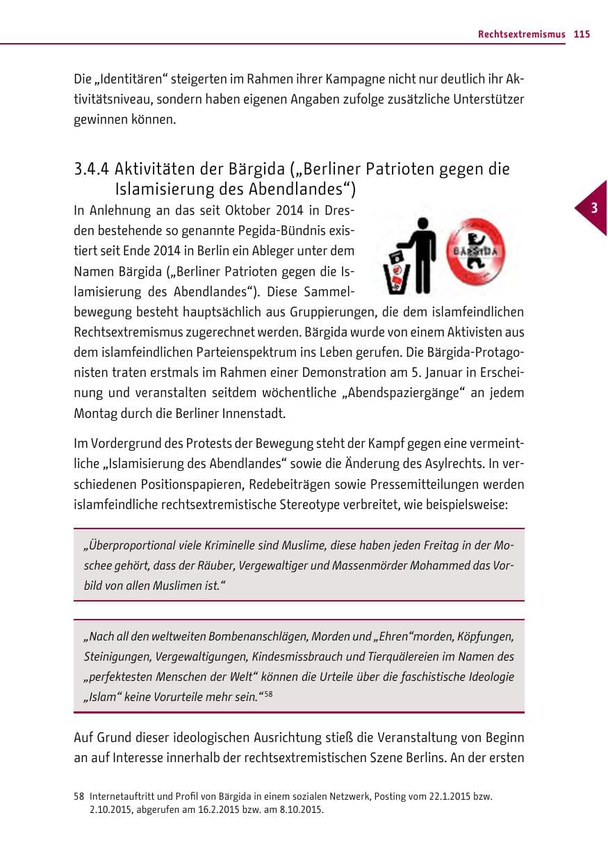 Seite 115 des Verfassungsschutzbericht 2015 Berlin