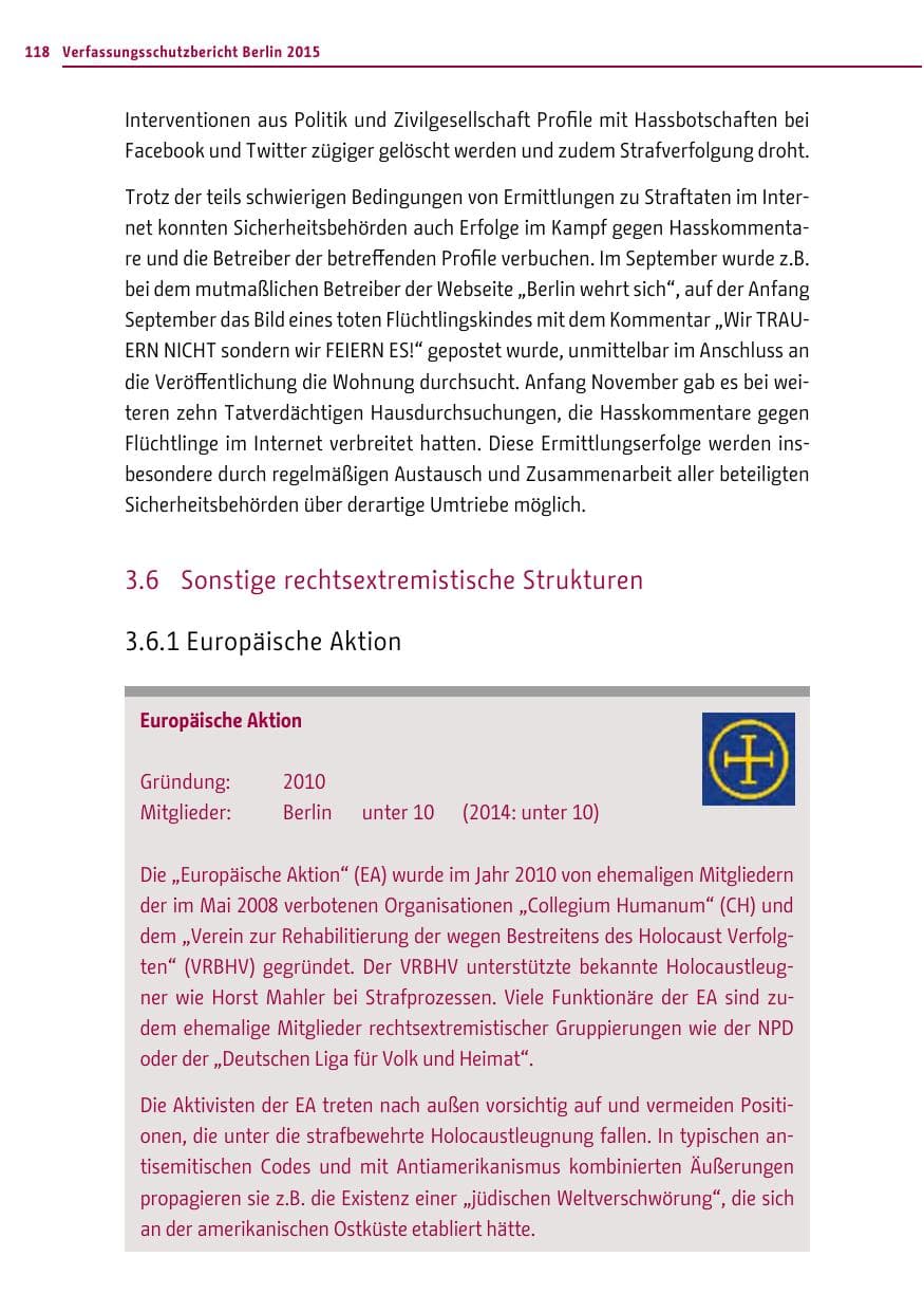 Seite 118 des Verfassungsschutzbericht 2015 Berlin