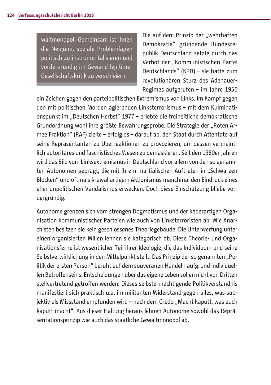 Seite 124 des Verfassungsschutzbericht 2015 Berlin