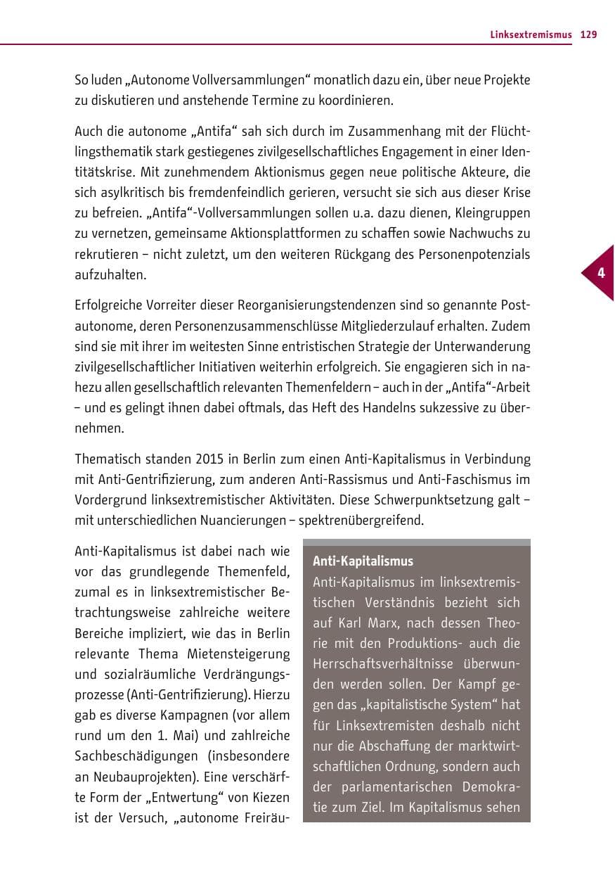 Seite 129 des Verfassungsschutzbericht 2015 Berlin