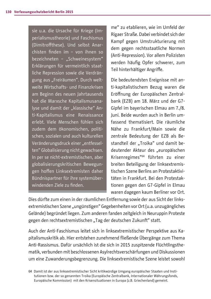Seite 130 des Verfassungsschutzbericht 2015 Berlin