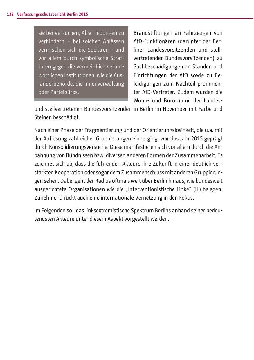 Seite 132 des Verfassungsschutzbericht 2015 Berlin