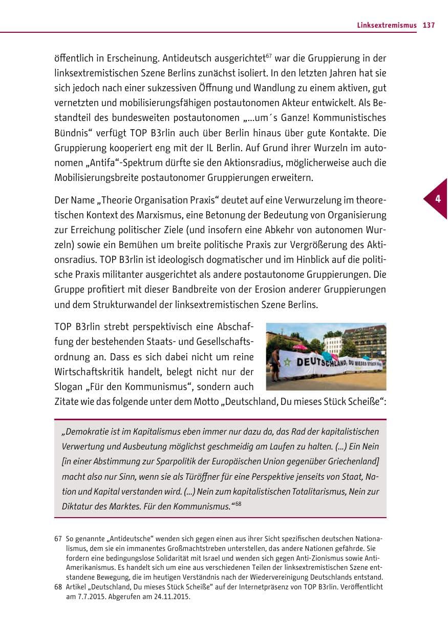 Seite 137 des Verfassungsschutzbericht 2015 Berlin