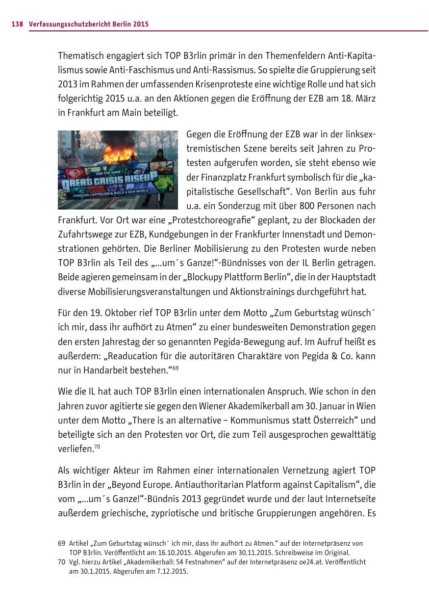 Seite 138 des Verfassungsschutzbericht 2015 Berlin