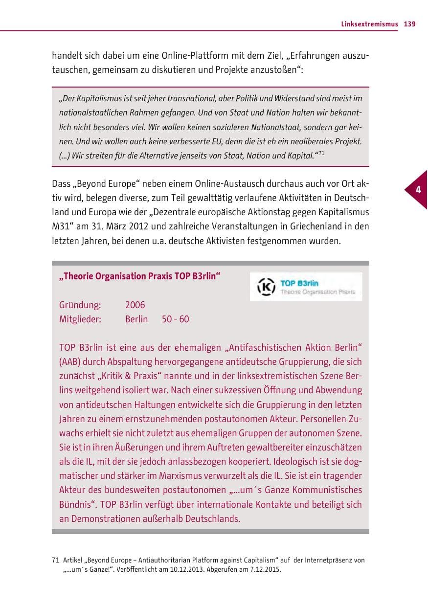 Seite 139 des Verfassungsschutzbericht 2015 Berlin