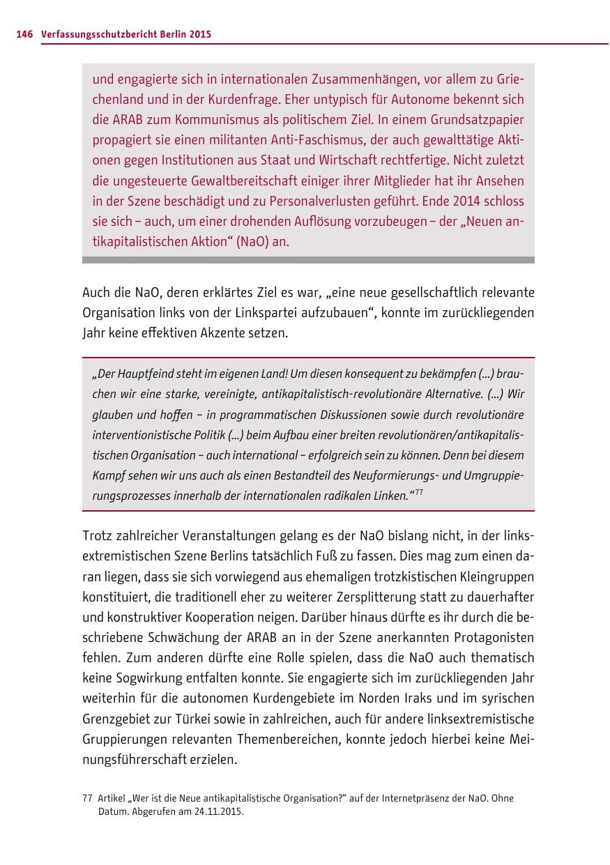 Seite 146 des Verfassungsschutzbericht 2015 Berlin