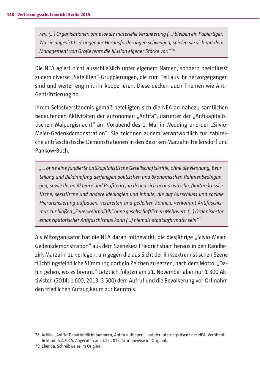 Seite 148 des Verfassungsschutzbericht 2015 Berlin