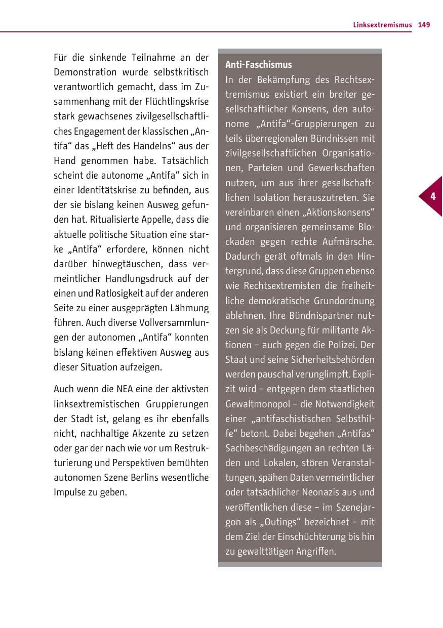 Seite 149 des Verfassungsschutzbericht 2015 Berlin