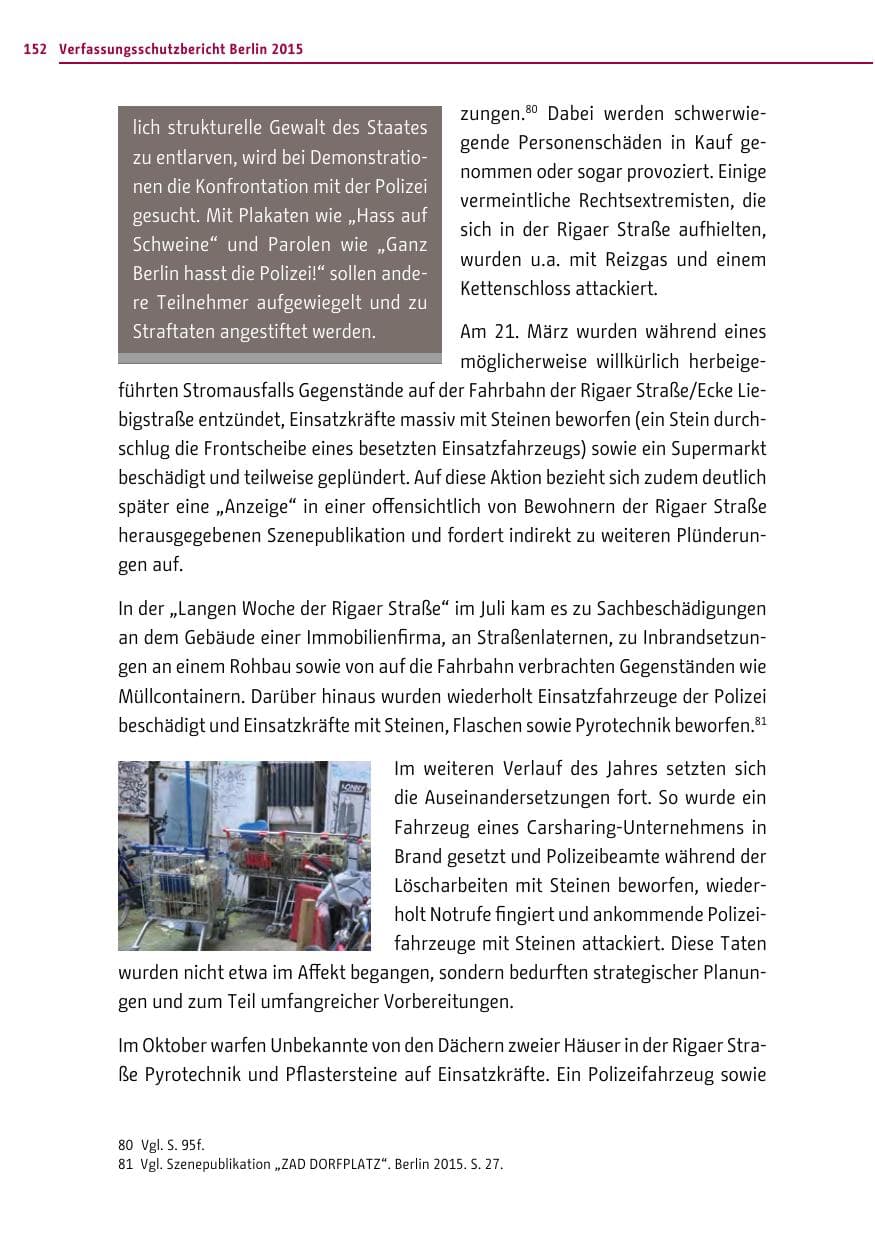 Seite 152 des Verfassungsschutzbericht 2015 Berlin