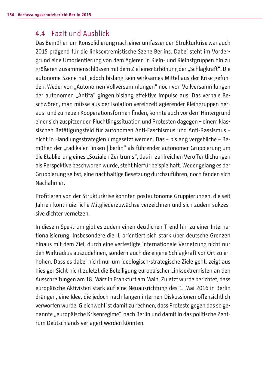 Seite 154 des Verfassungsschutzbericht 2015 Berlin