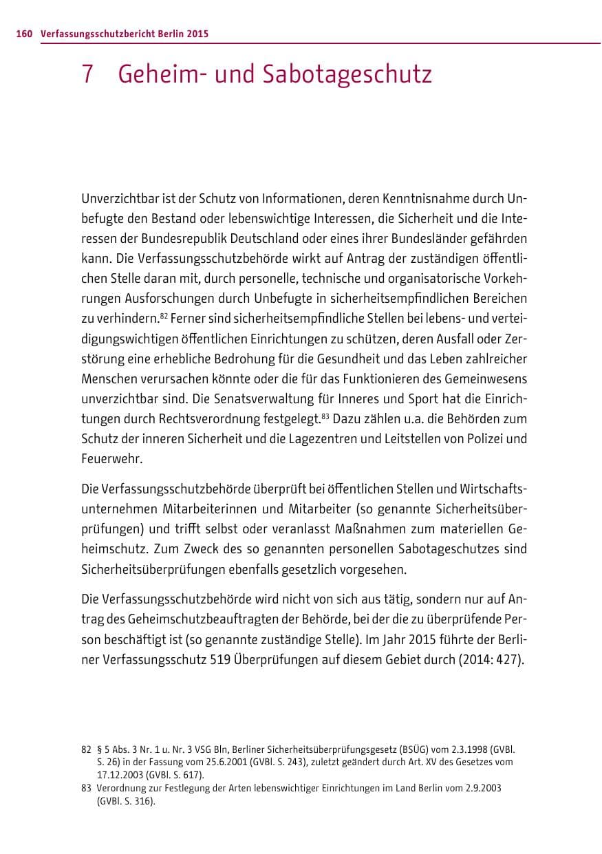 Seite 160 des Verfassungsschutzbericht 2015 Berlin