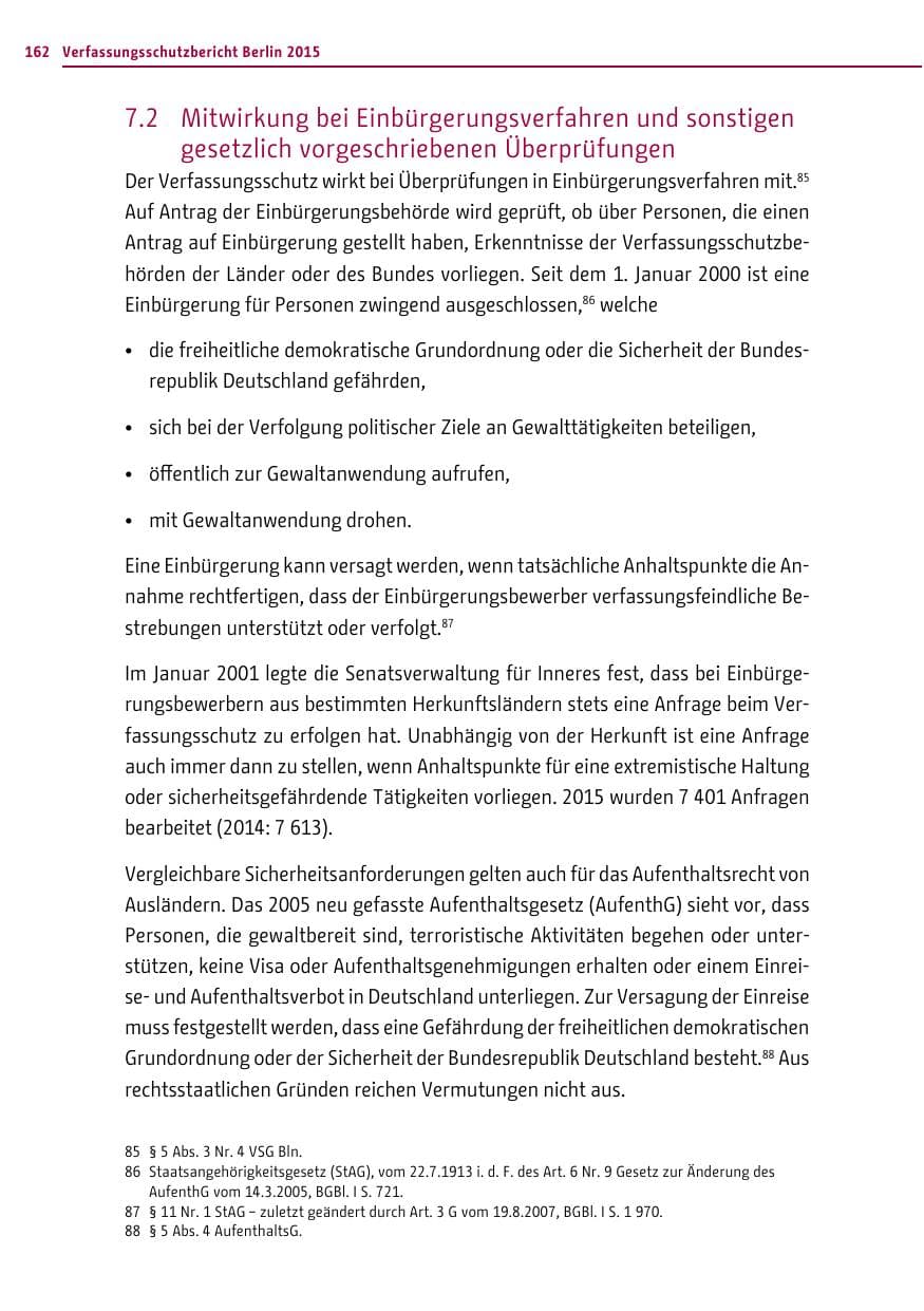 Seite 162 des Verfassungsschutzbericht 2015 Berlin