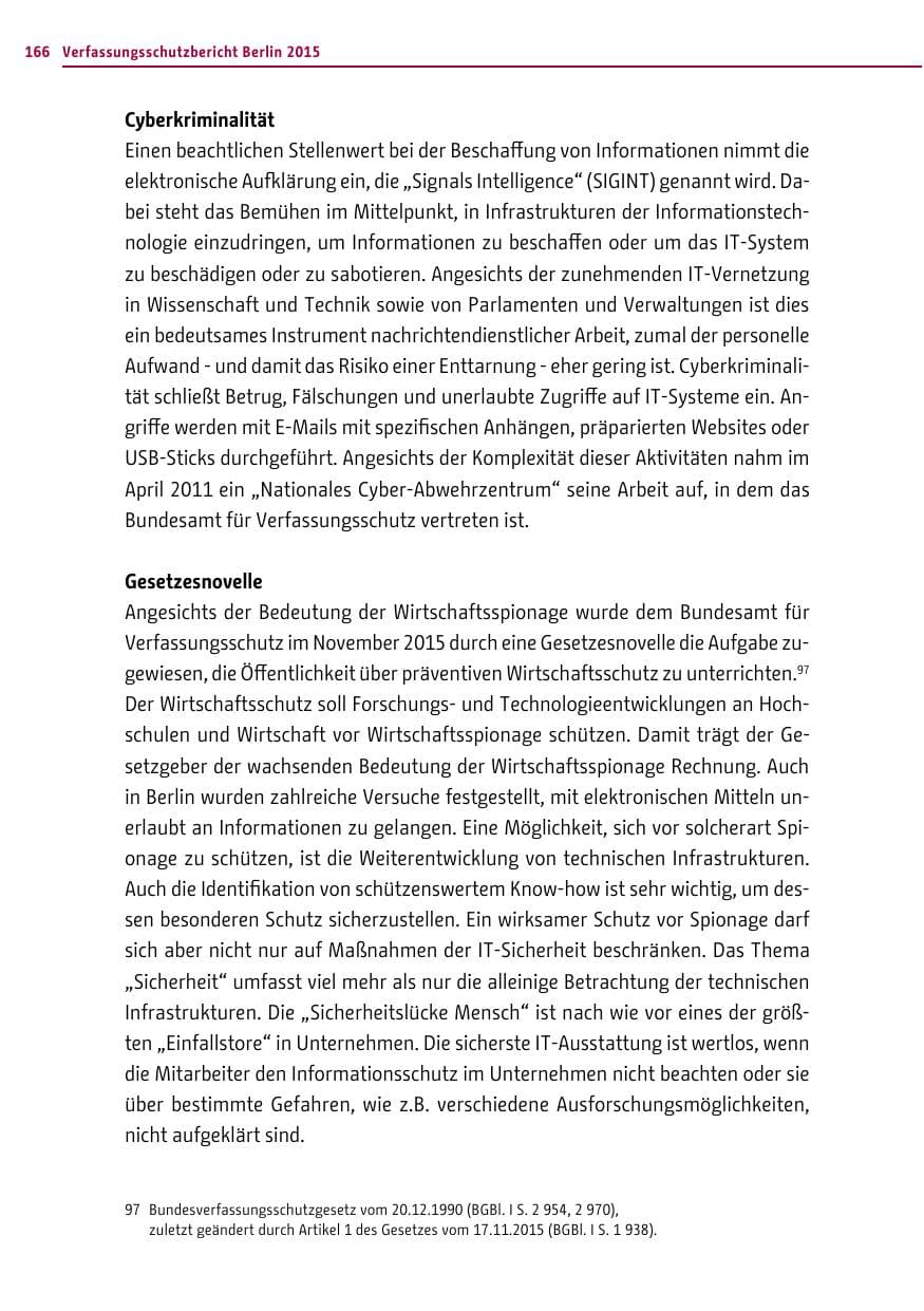 Seite 166 des Verfassungsschutzbericht 2015 Berlin