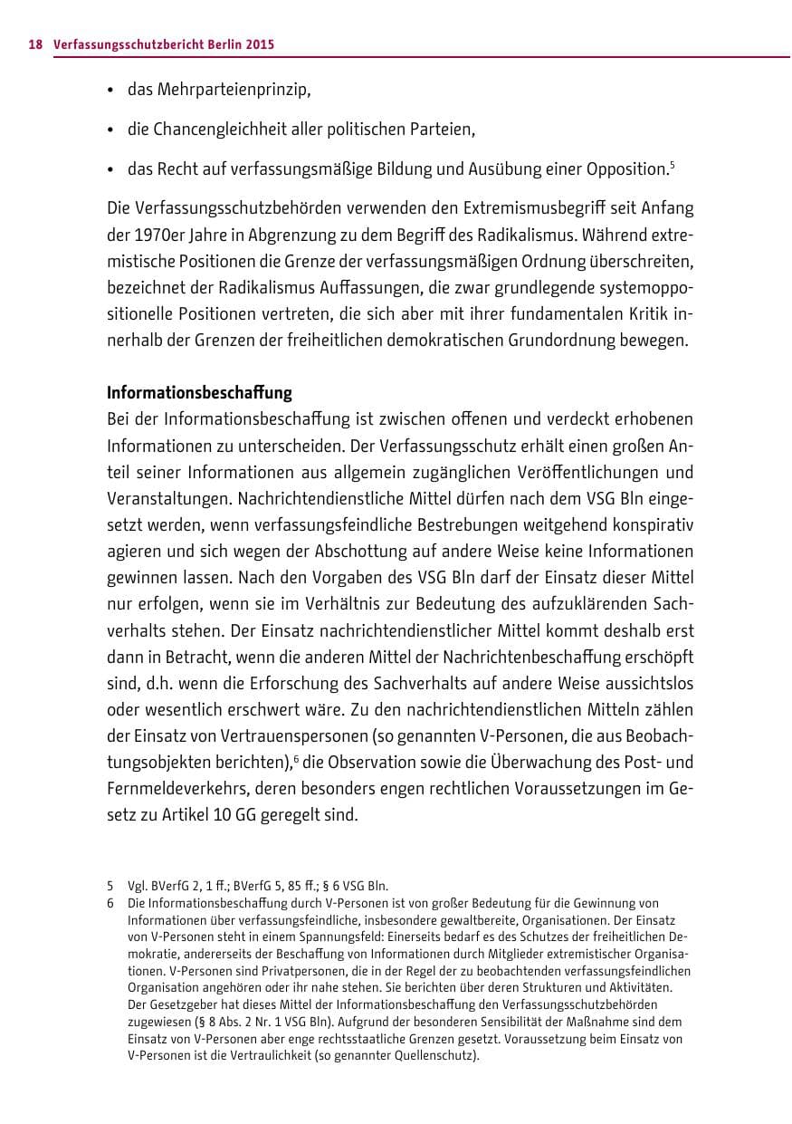 Seite 18 des Verfassungsschutzbericht 2015 Berlin