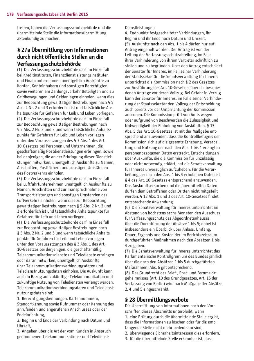 Seite 178 des Verfassungsschutzbericht 2015 Berlin