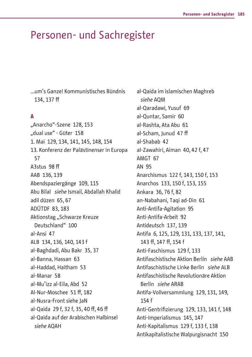 Seite 185 des Verfassungsschutzbericht 2015 Berlin