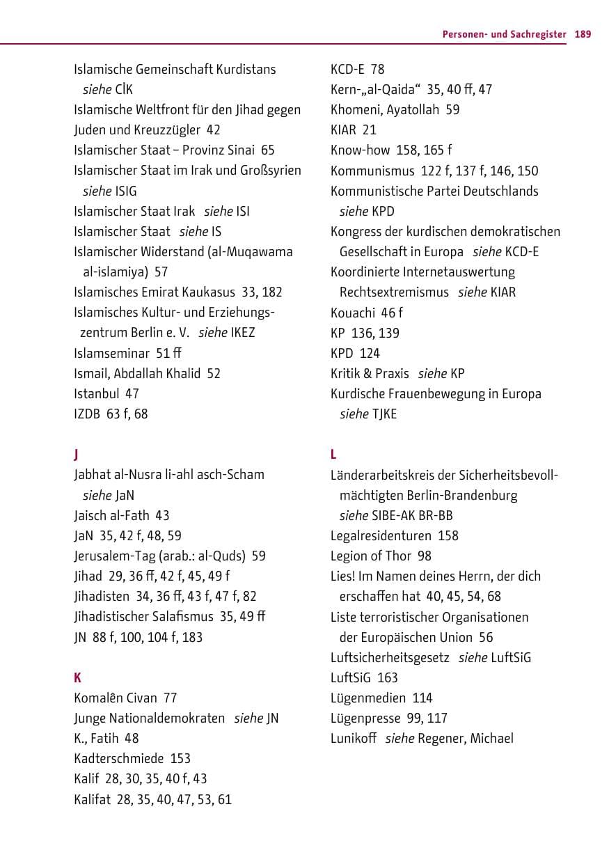 Seite 189 des Verfassungsschutzbericht 2015 Berlin
