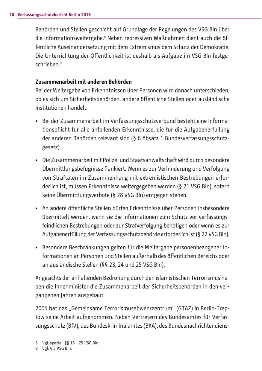 Seite 20 des Verfassungsschutzbericht 2015 Berlin