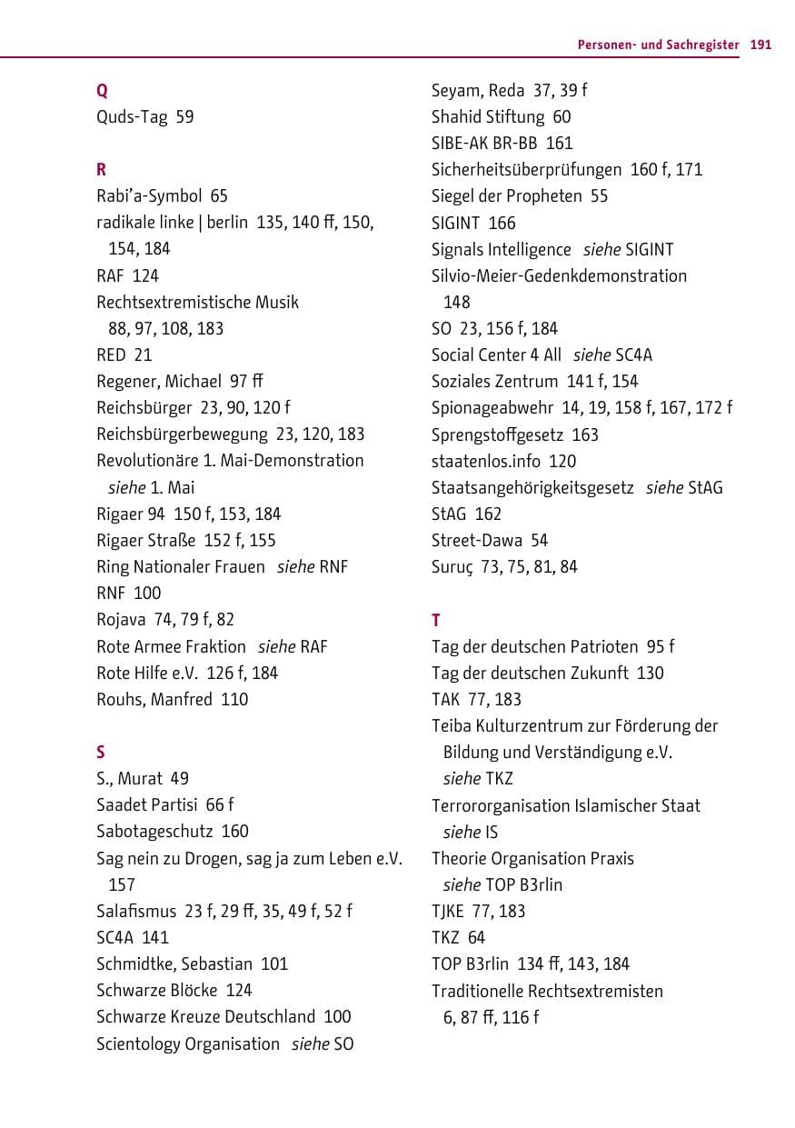 Seite 191 des Verfassungsschutzbericht 2015 Berlin