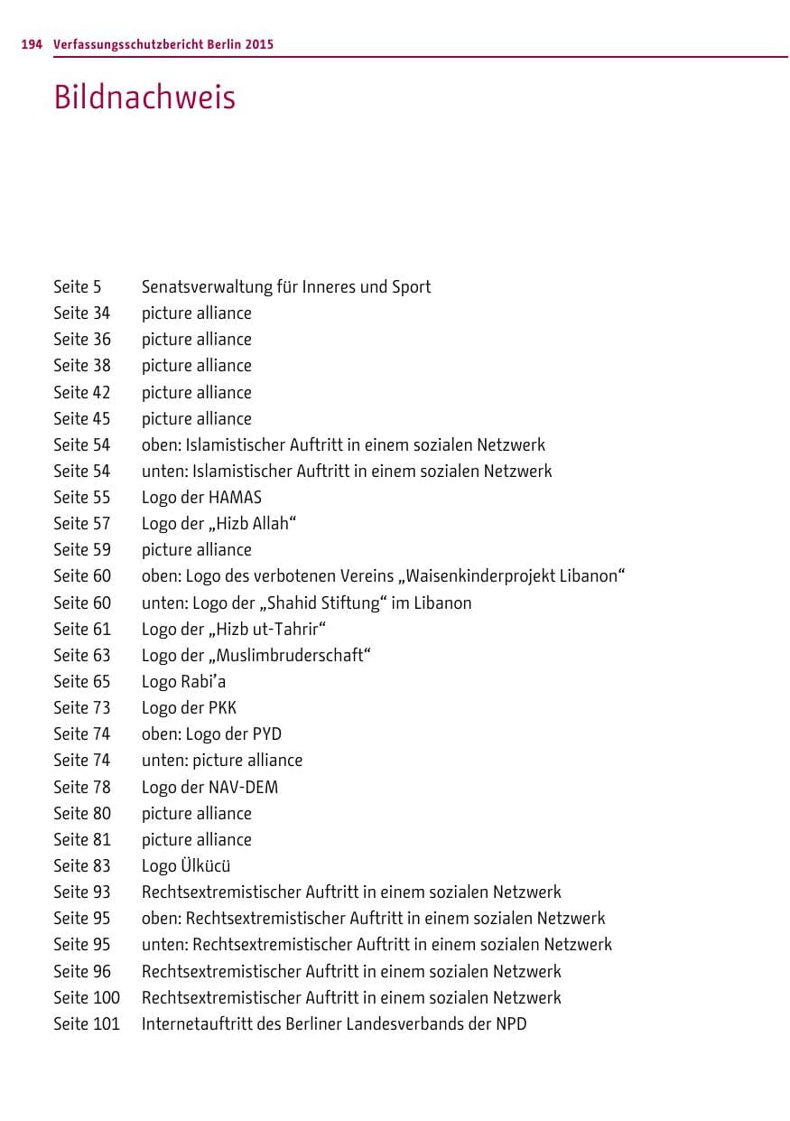 Seite 194 des Verfassungsschutzbericht 2015 Berlin