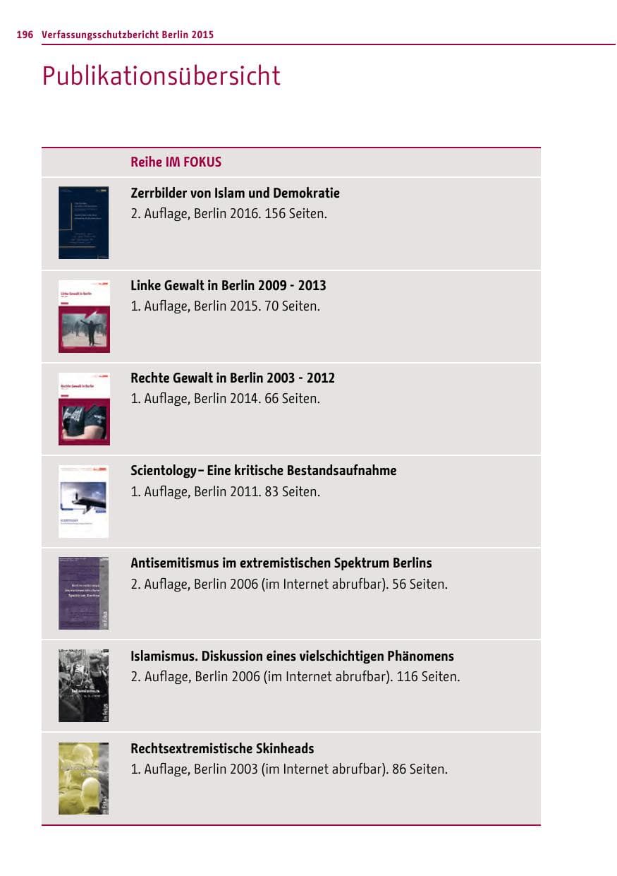 Seite 196 des Verfassungsschutzbericht 2015 Berlin