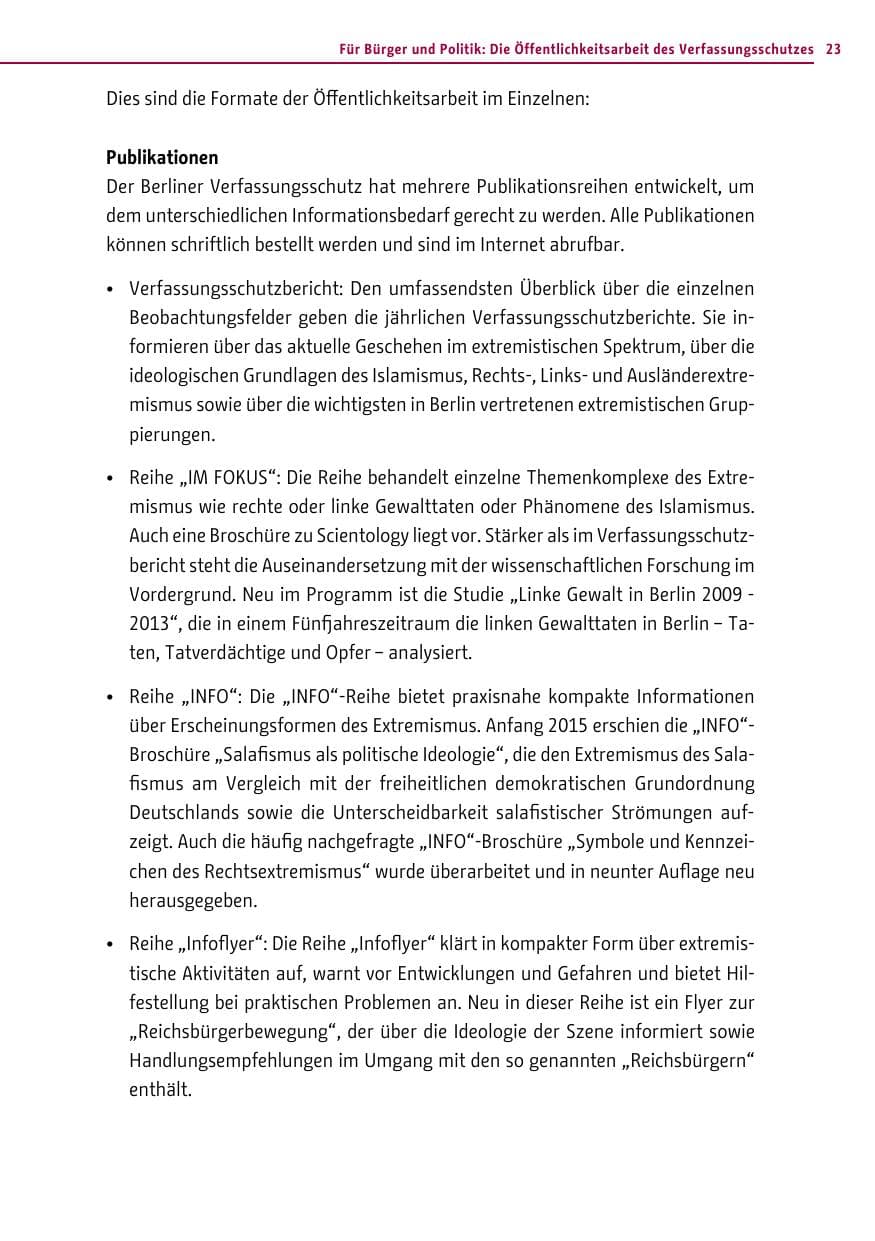 Seite 23 des Verfassungsschutzbericht 2015 Berlin
