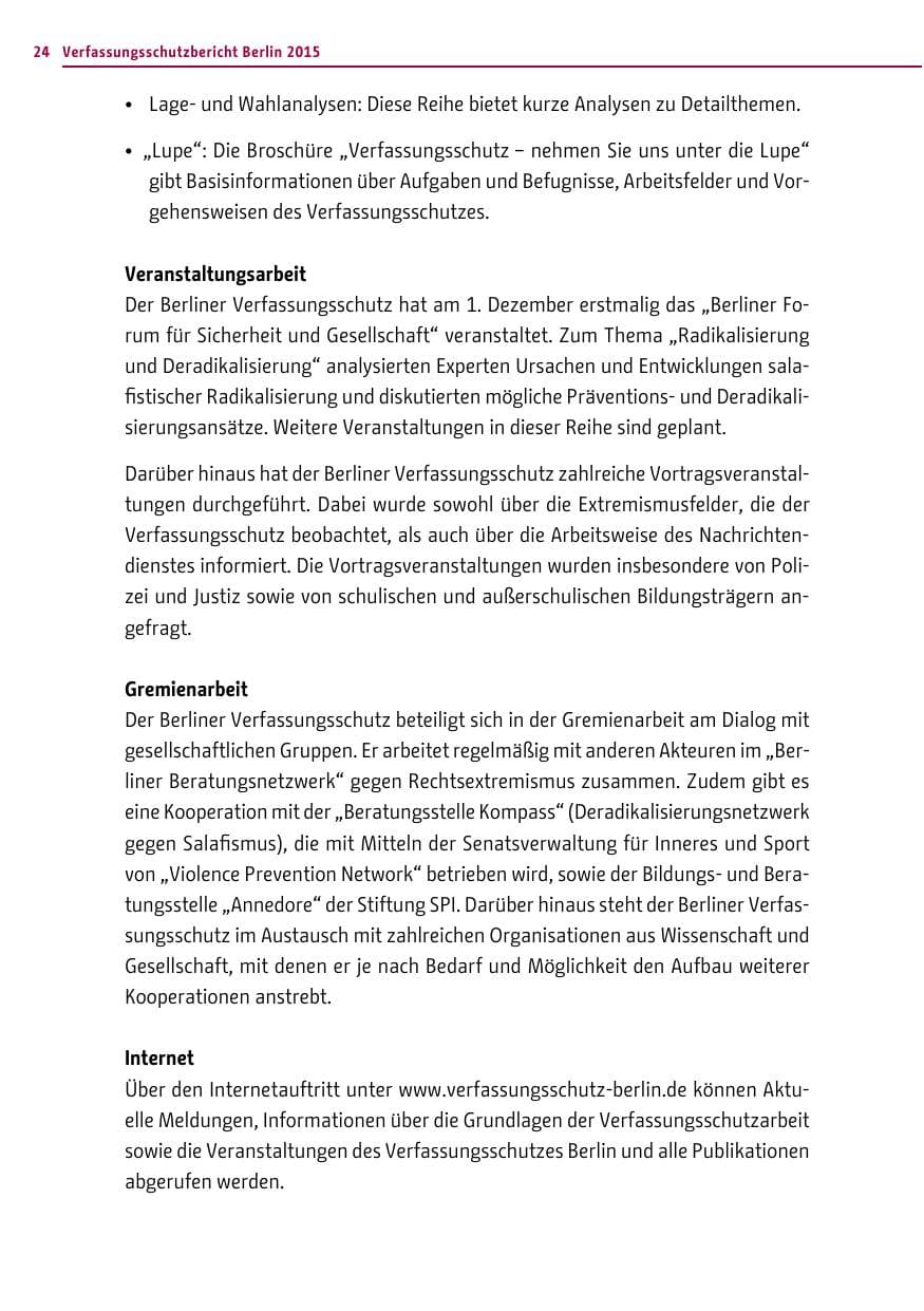 Seite 24 des Verfassungsschutzbericht 2015 Berlin