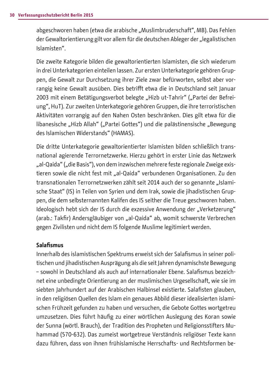 Seite 30 des Verfassungsschutzbericht 2015 Berlin