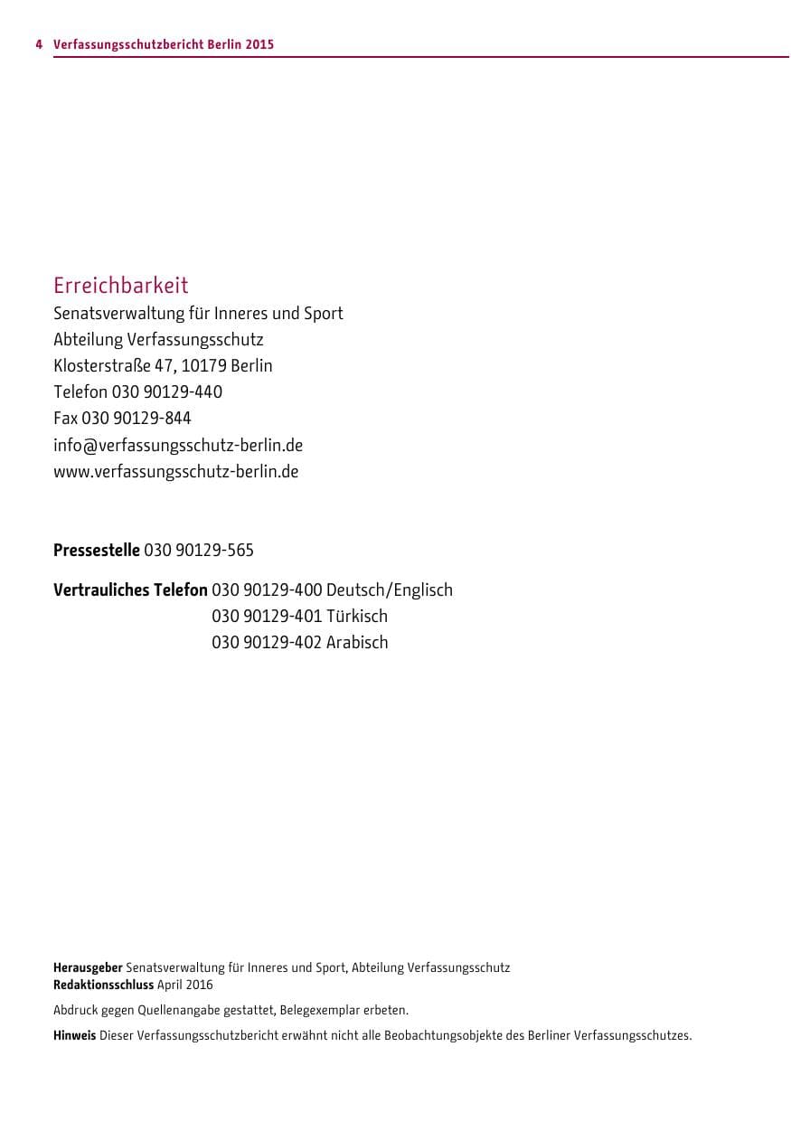 Seite 4 des Verfassungsschutzbericht 2015 Berlin