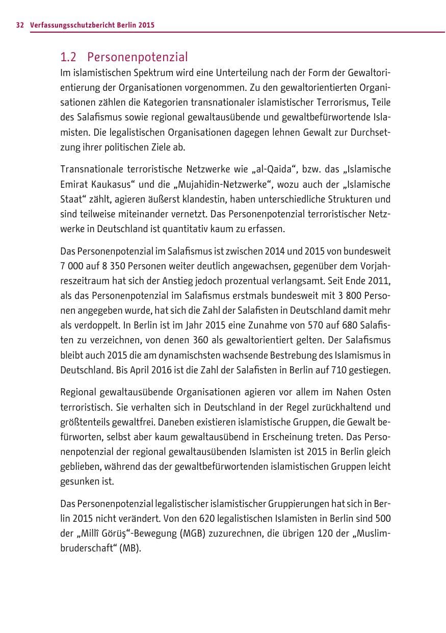 Seite 32 des Verfassungsschutzbericht 2015 Berlin